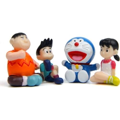 4PCS/Lot Cartoon Micro Garden Landscape Decoration Props Doraemon Friends PVC Mini Action Figures Toys for Kids Christmas Gifts