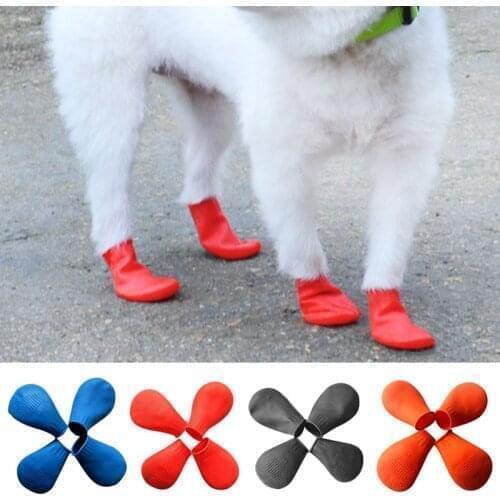 4Pcs/Lot Rubber Pet Dog Boots Socks Waterproof Rain Shoes Non-slip Feet Cover Outdoor Puppy Cat Durable Shoes Candy Color S-L