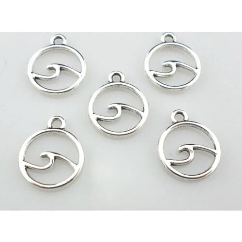 60pcs Tibetan Silver Ocean Wave Charms Round Pendants 12x14mm DIY Jewelry Findings