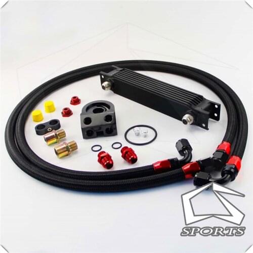 7 ROW AN-10AN UNIVERSAL ENGINE TRANSMISSION OIL COOLER BLACK+ FILTER KIT black british type BRAND CSK