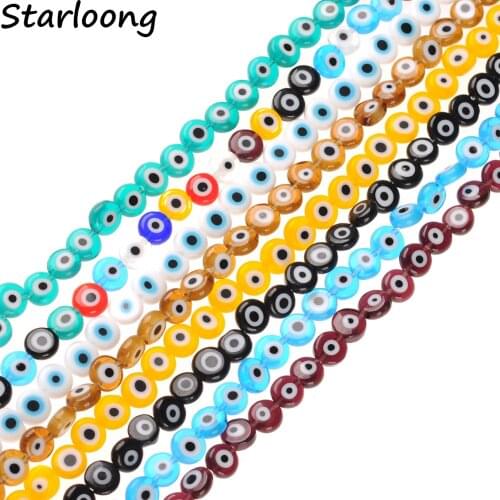 8mm Multicolor Round Flat Shape Evil Eye Beads Lampwork Glazed Glass Beads for Bracelet Necklace DIY Jewelry Making Wholesale