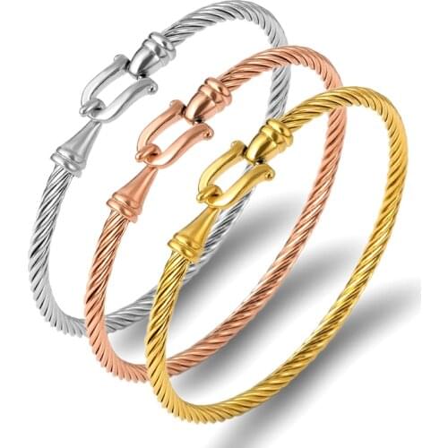 Fashion Jewelry Rose gold Silver Color Cuff Bracelets Charm Stainless Steel Thin Cable Wire Pulseira Jewelry Bracelets For Women