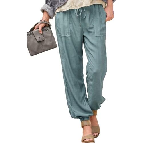 Fashion Summer Women Cotton Linen Drawstring Loose Pants Plus Size Spring Long Trousers S-3XL Pocket Lady Casual Trousers Female