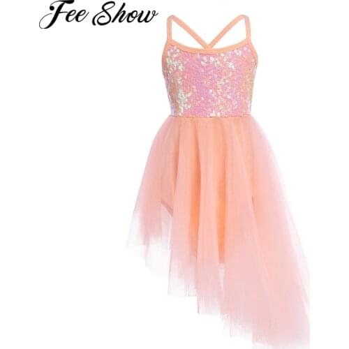 Kids Girls Tulle Ballet Dress Shiny Sequins Ballet Leotards for Girls Gymnastics Costumes Dance Wear Ballerina Stage Performance