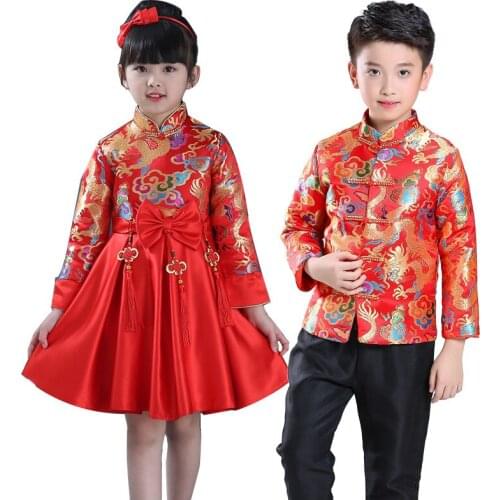 Children China Dress Of The Tang Dynasty Chinese Traditional Garments Jacket Costume Pants For Kid Boy Girl Clothing