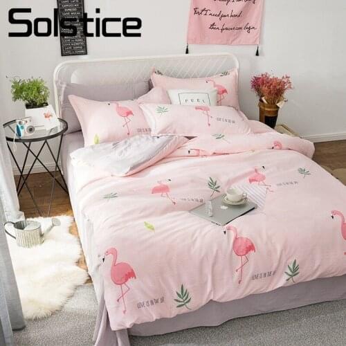 Solstice Home Textile Pink Flamingo Soft Duvet Cover Pillowcase Flat Sheet Girl Teen Adult Woman Bedding Set Twin King Bed Linen