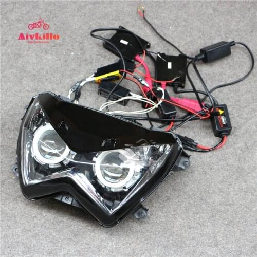 HID Blue Angel Eyes Headlight Headlamp Light bracket Upper Cowl Nose Fairing Fit For Kawasaki Z250 13-14-15-16-17 Z300