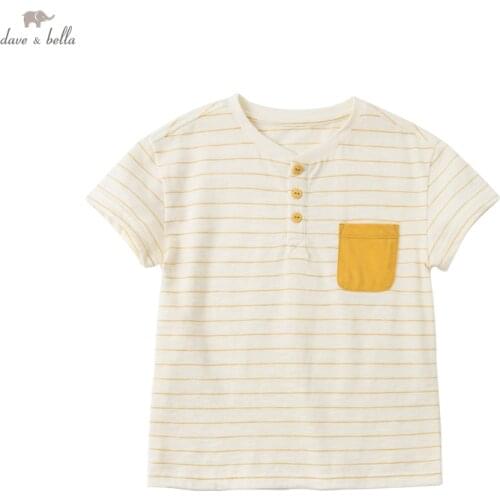 DKS17593 dave bella summer 5Y-13Y kids boys fashion cartoon letter patchwork T-shirt children boy high quality fashion tees