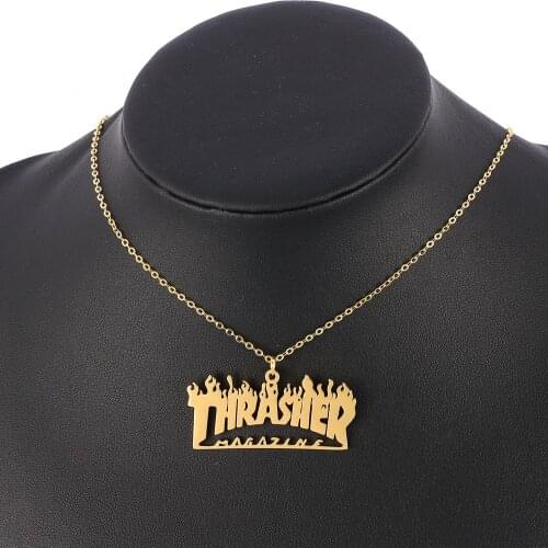 Hip Hop Magazine Flame Pendant Necklace Stainless Steel Rock Fashion Design Necklaces Choker For Women Men Jewelry Gift