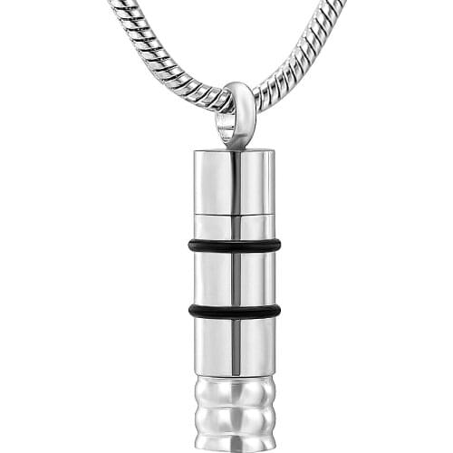 IJD11936 Stainless Steel Cylinder Bullet Memorial Urn Necklace Screw Keepsake Ash Cremation Jewelry & Filler Kit