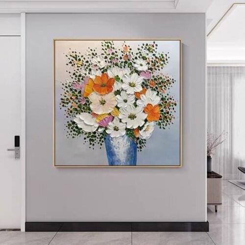 Large Size Hand Painted Oil Painting On Canvas Potted Flower Modern Home Decor Abstract Wall Art Picture For Living Room Gift