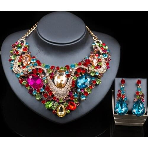 Lan palace new costume jewelry necklace sets gold color necklace and earrings for wedding six colors free shipping