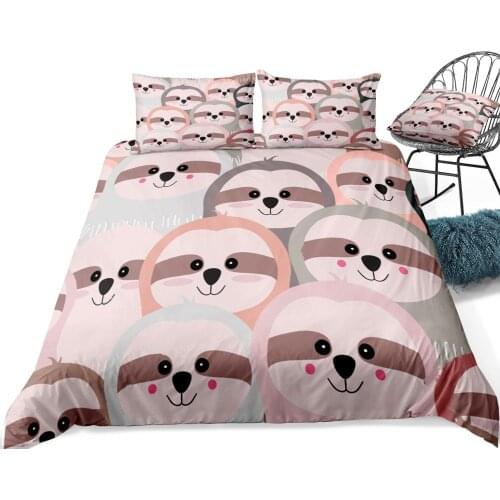 Cartoon Sloth Duvet Cover Set Pink Grey Animal Bedding Kids Boys Girls Cute Sloth Quilt Cover Queen Bed Set Colorful Dropship