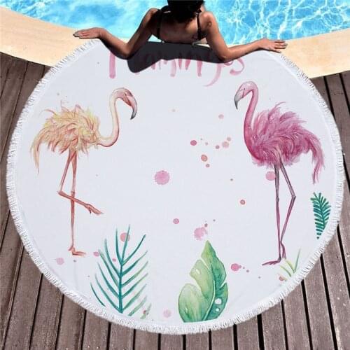 Funny Lovely Red Flamingo Series Summer Beach Towel With Tassel Microfiber Round Beach Towels With Travel Storage Bag Backpack