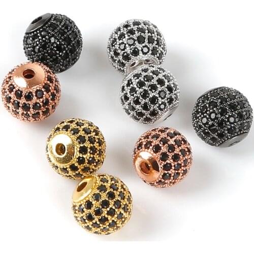 AAA Fashion 10mm 2PCS/Lots Round Brass Micro Pave Cubic Zirconia CZ Charm Metal Beads Rhinestone Disco Ball DIY Bracelet Beads