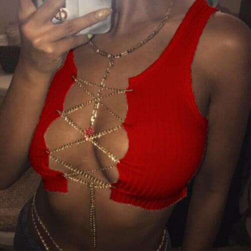 New Arrival Women Metal Bralette Bra Body Chain Crop Tops Sleeveless Vest Top for Summer