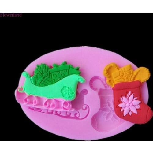New Christmas Decorating Tools Fondant Cake Silicone Mould Christmas Sleigh Christmas Socks DIY Chocolate Clay Mold Baking Tool
