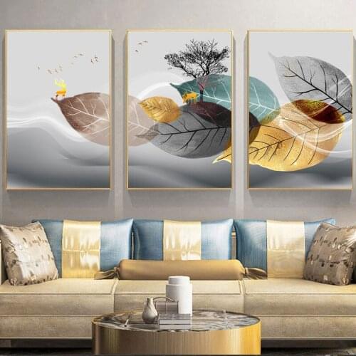 Abstract Golden Leaf Vein Poster Canvas Print Plant Wall Art Picture Modern Minimalist Living Room Home Decorative Painting