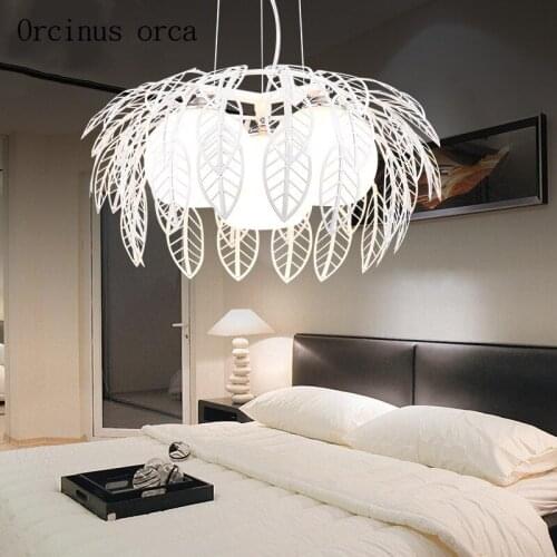Nordic modern simple leaf chandelier living room bar creative personality hollowed out leaves three chandeliers free shipping