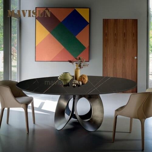 Italian Style Light Luxury Round Dining Table With Turntable Nordic Modern Table Set 6-Seater Indoor Furniture For Dining Room