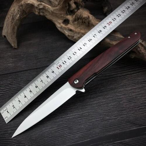 Carrying Pear Flower Wooden Handle Folding Self-defense Knife Wilderness Survival Tactical Folding Knife 21.5CM Knifes