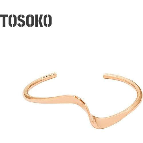 TOSOKO Stainless Steel Jewelry Twist Opening Bracelet Womens Fashion Wave Bracelet BSZ214