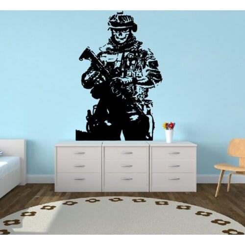 Solider Sniper Skull War Wall Sticker Playroom Military Army Gun Weapon Wall Decal Man Cave Living Room Vinyl Home Decor