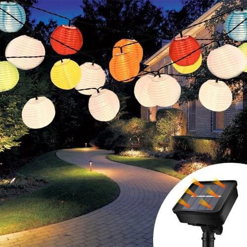 Solar LED String Lights Lantern Decor Paper Lamps Outdoor Garland 10/20/30LED Fairy Light Waterproof Festival Holiday Lighting