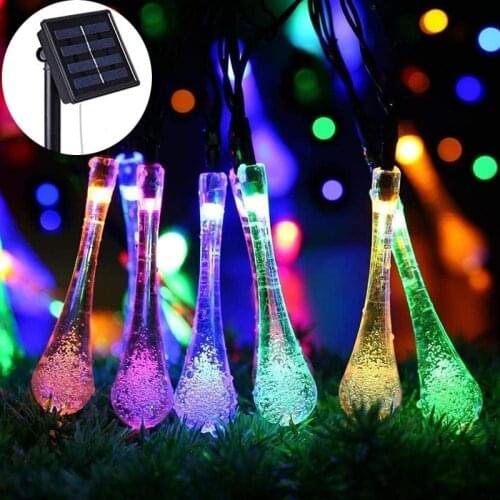 7M 50LED Solar Droplet Bulb String Lights Outdoor Waterproof Christmas Garden Light Lawn Courtyard Fairy Solar Lamp Decoration