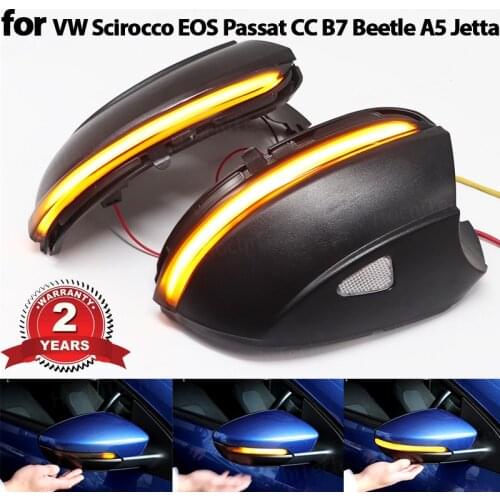 For Volkswagen VW Scirocco Passat Eos CC Beetle Jetta Black Cover Side Wing Mirror Indicator Dynamic Turn Signal LED Light