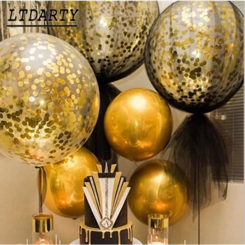 Party decoration black gold theme confetti balloon 4d balloon baby adult first birthday golden theme decoration