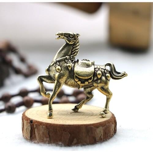 Vintage Brass War Horse Small Desktop Ornament Pure Copper Animal Figurines Miniatures Home Decoration Accessories Lucky Crafts