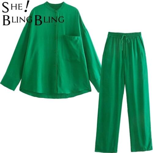 SheBlingBling Za Woman 2021 Casual Traf Suits Thin Style Summer Long Loose Shirt + Ankle Length Straight Pants White 2 Pie Sets