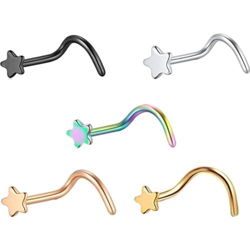 JUNLOWPY 100pcs/lot Mix Star Stainless Steel Nose Studs Rings 20G Nose Piercing Studs for Women Body Piercing Jewelry Screw Lip