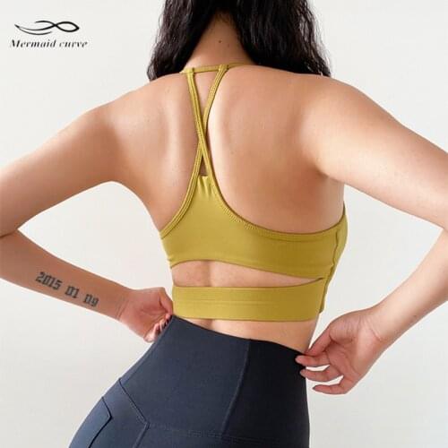 Mermaid Curve New Thin Shoulder Strap Sports Bra Womens Running Shockproof Gathered Stereotype Yoga Bra Vest Gym Fitness Bra
