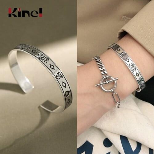 Kinel 925 Sterling Silver Korean Style Vintage Bangle For Women Wedding Couple Fashion Party Bangle Jewelry Free Delivery