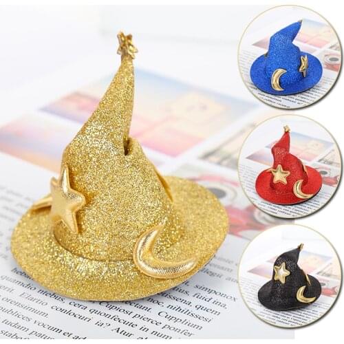 1PC Halloween Witch Hat Hair Clip Creative Women Girls Cute Glitter Powder Star Small Tip Hat Hair Headdress Accessories