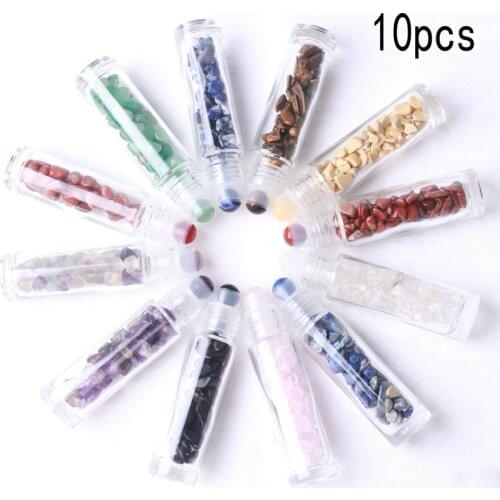 10pcs Natural Healing Quartz Gravel Roller Bottle Essential Oil Glass Gift