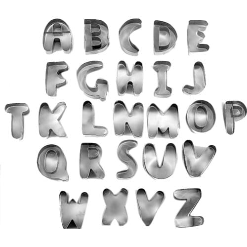 26PCS Capital Letter Cookie Mold Cake Mold Stainless Steel Biscuit Mold Baking Seal Shaped Fudge Baking