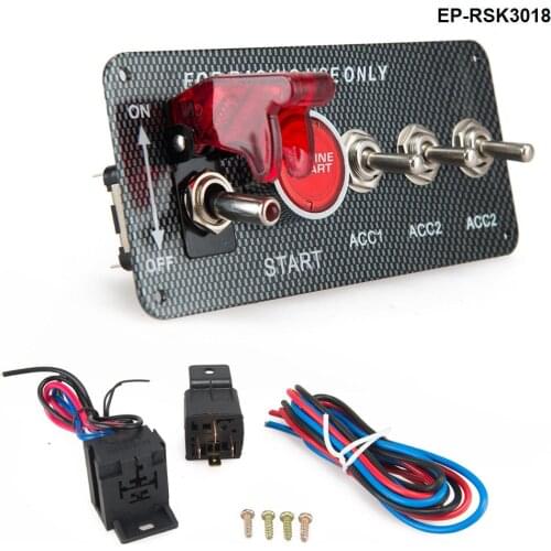4in1 Carbon Fiber Panel Racing Car Engine Start Push Ignition Switch Toggle Kits EP-RSK3018