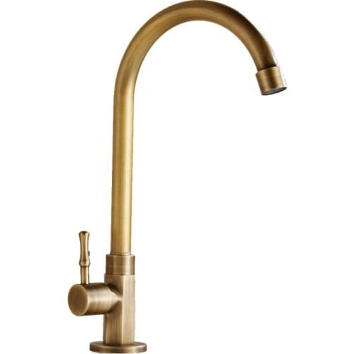 Antique Kitchen Faucet Single Cold Water Tap Retro Copper Rotatable Vanity Sink Tap Deck Mounted Wash Basin Faucet Single Handle