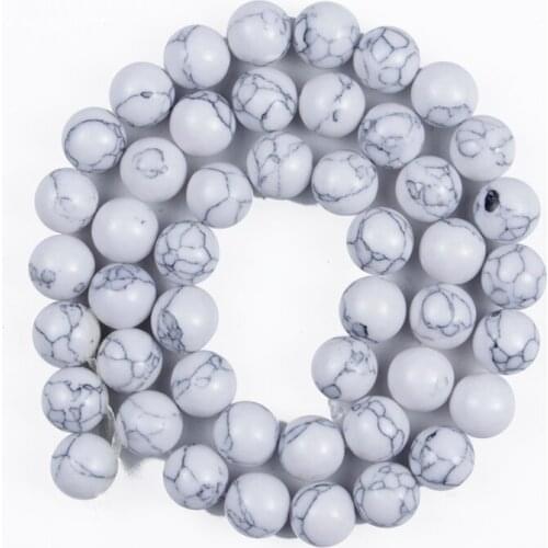 4/6/8/10/12mm Natural White Pine Stone Beads Marbling Round Smooth Loose Beads for Jewelry Making DIY Bracelet Accessories 15