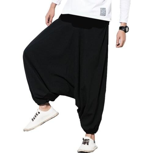 Men Baggy Harem Pants Hip hop Cross Pants Joggers Causal Loose Trousers Aladdin Wide Leg Cotton Linen Pants plus size 4XL 5XL