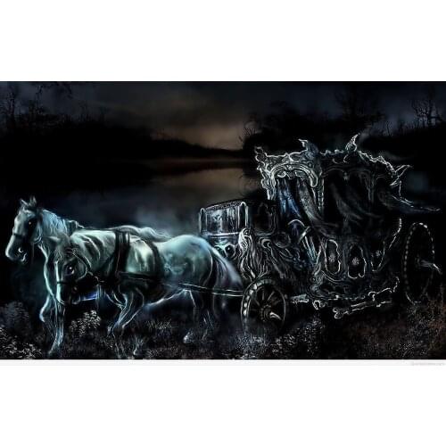 Hallows Eve Cinderella princess Carriage Fantasy Horse Dark photo backdrop Computer print party background