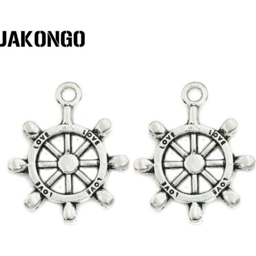 JAKONGO Antique Silver Plated Love Rudder Charms Pendants Jewelry Findings Accessories Making fit Bracelet Craft DIY 24x20mm