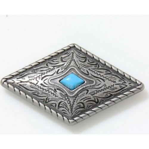 KB303) 10pc Prairie Dust Diamond Concho 1-11/16" x 1" Antique-Silver w/ Blue Stone Concho Leathercraft Hardware