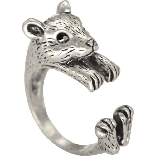 Kinitial Cute Squirrel Ring in Antique Squirrel and Pinecone Retro Lindy Star Animal Finger Rings for Men Anels Knuckle Jewelry