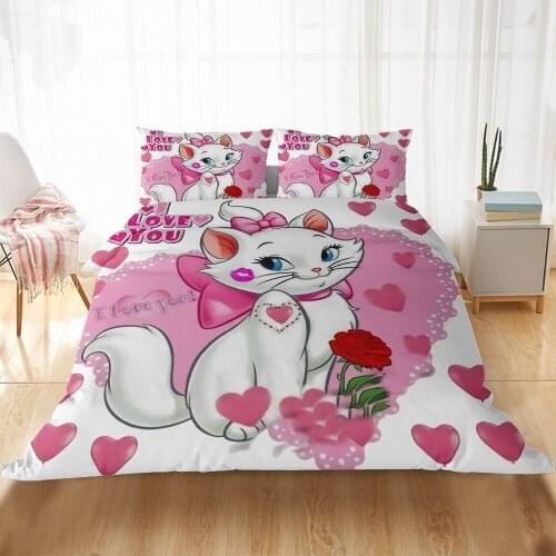 Cartoon Cute Marie Cat Bedding Sets US Queen AU EU Bed Linen Children Girls Comforter Duvet cover Pillowcase Christmas Bed Set