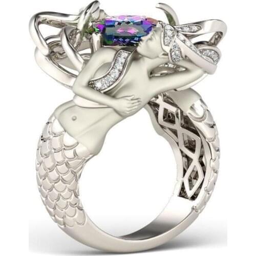 Fashion 9 colors Mermaid Ring 925 Sterling silver AAAAA cz Party Wedding Band Rings for women men Dropshipping Jewelry Gift