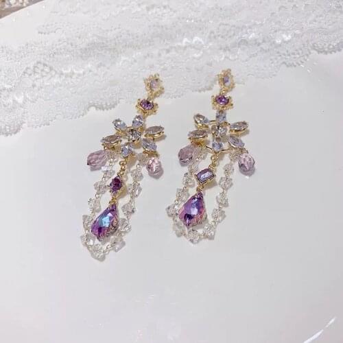 Korean Vintage Luxury Colorful Cystal Drop Earrings For Women Girls Elegant Pearl Beads Tassel Pendientes Jewelry